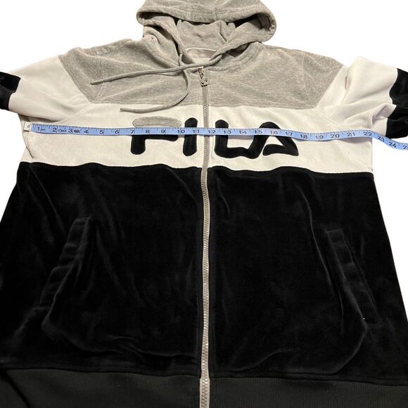 Fila Velour Full Zip Jacket Color Block Gray White Black Logo XL Good - Picture 7 of 12